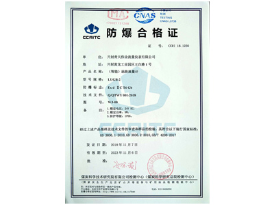 （智能）渦街流量（liàng）計防（fáng）爆證